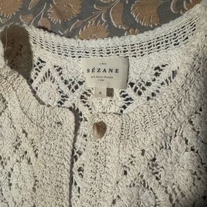 Sézane Ivory Crochet Cardigan
